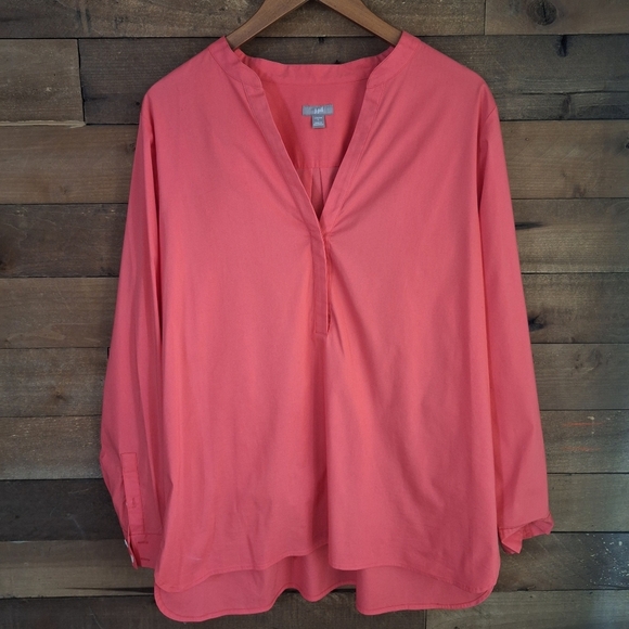 J. Jill Coral Pink Relaxed Tunic Blouse with Mandarin Collar SZ Large - Picture 1 of 7
